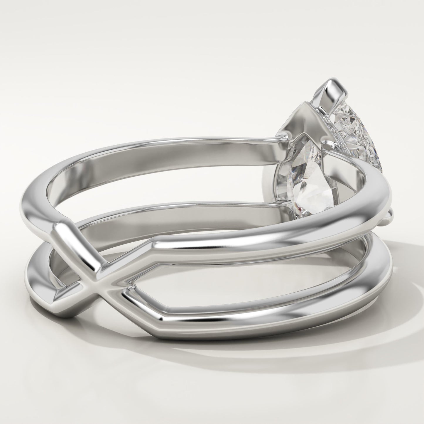 Pear Cut Double Shank Hidden Halo Lab-Grown Diamond Engagement Ring