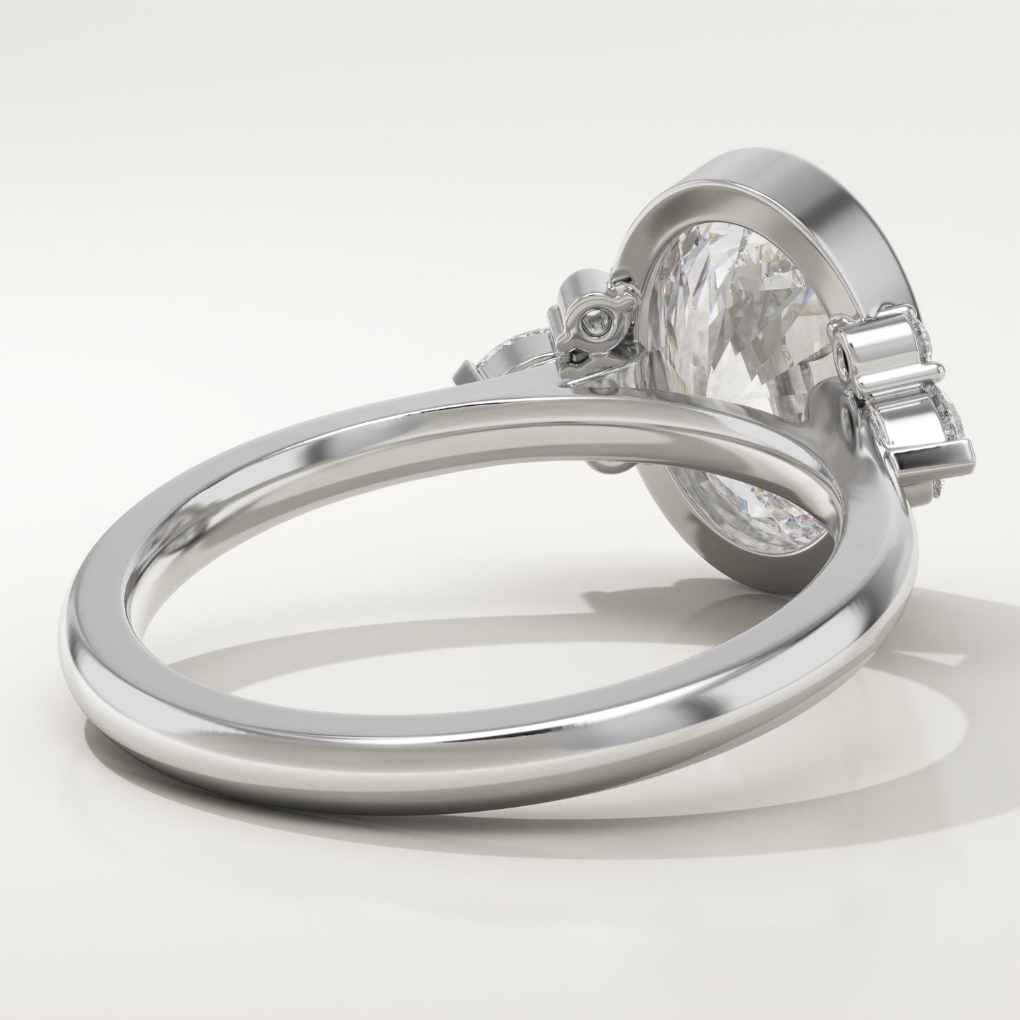 Oval Cut Bezel & Cluster Lab-Grown Diamond Engagement Ring