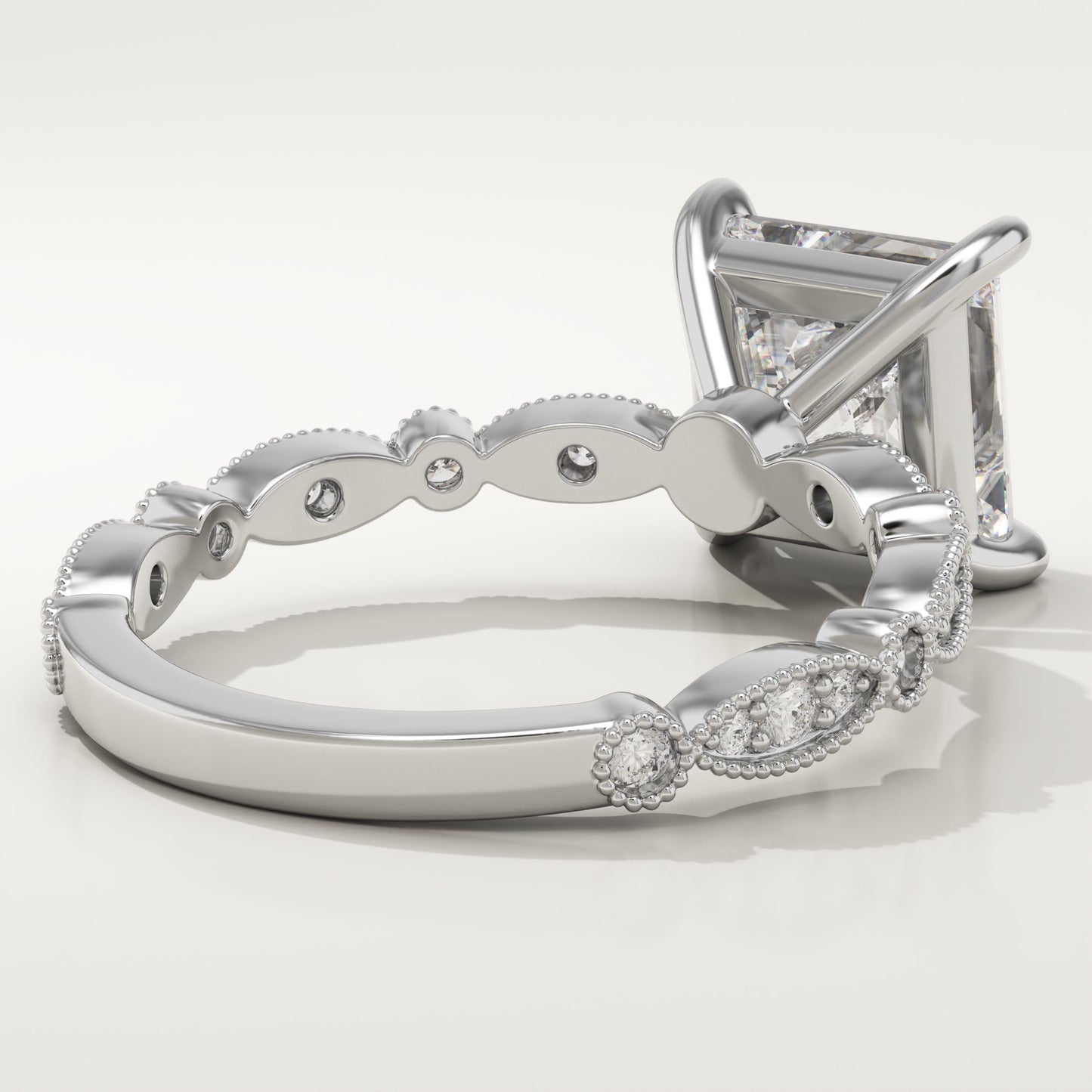 Princess Cut Milgrain Pave Lab-Grown Diamond Engagement Ring