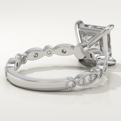 Princess Cut Milgrain Pave Lab-Grown Diamond Engagement Ring