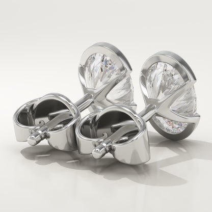 1 TCW Oval Half Bezel Lab-Grown Diamond Stud Earrings