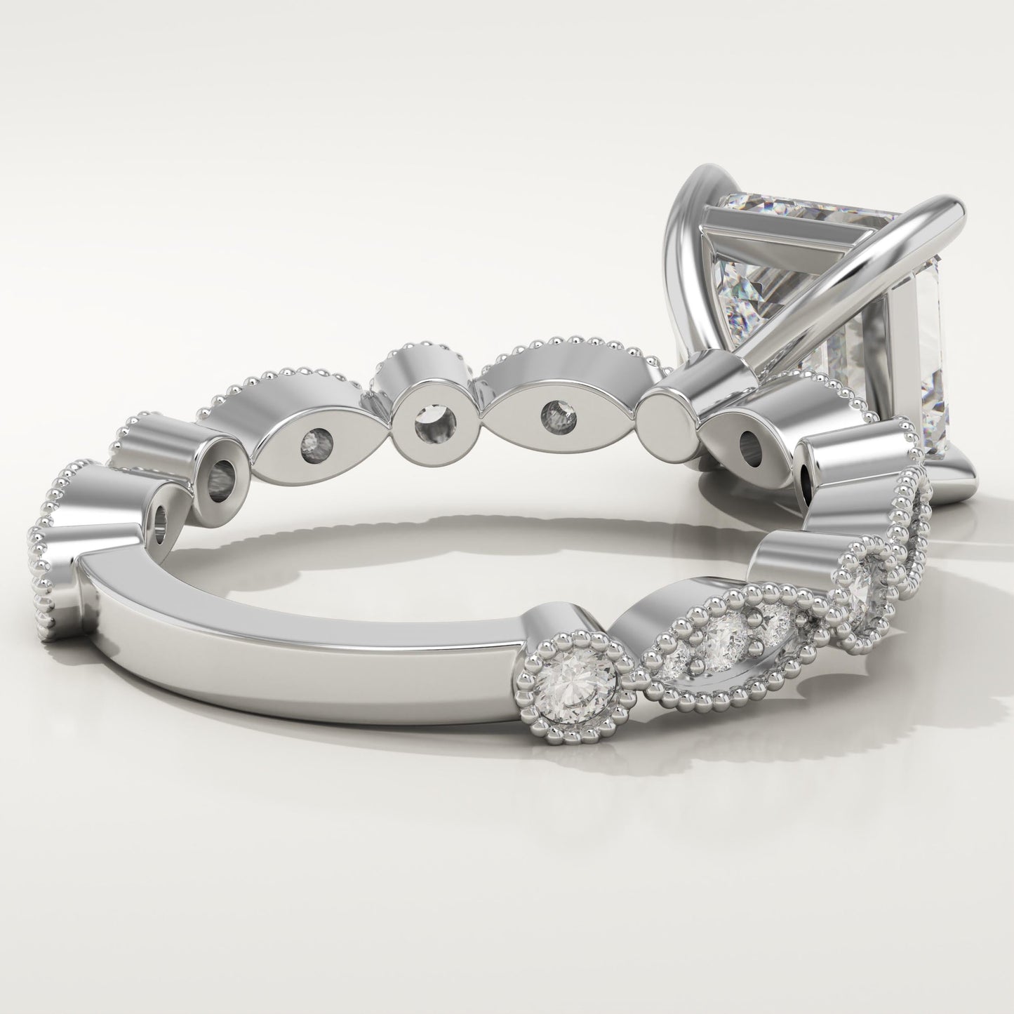 Asscher Cut Milgrain Pave Lab-Grown Diamond Engagement Ring