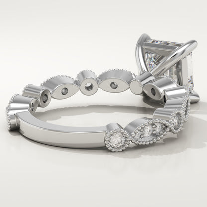Asscher Cut Milgrain Pave Lab-Grown Diamond Engagement Ring