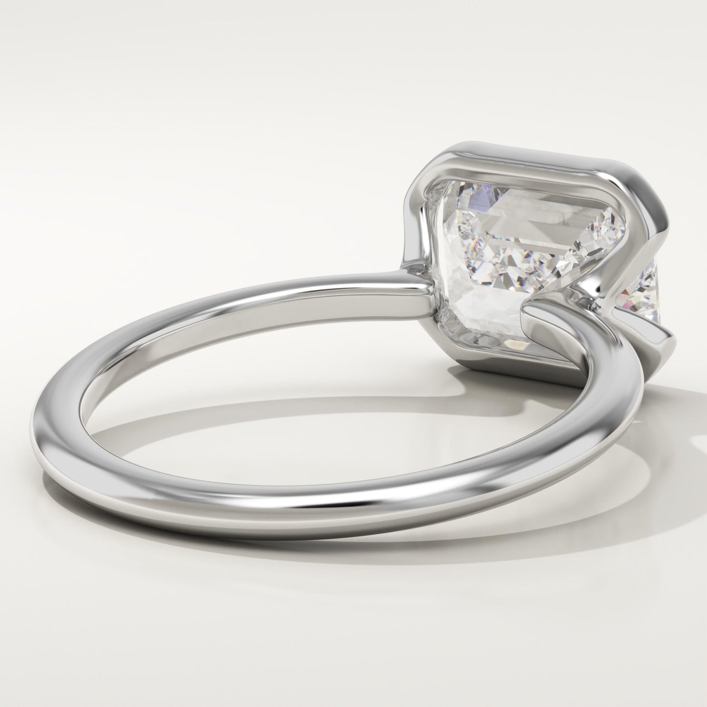 East West Emerald Cut Half Bezel Lab-Grown Diamond Engagement Ring