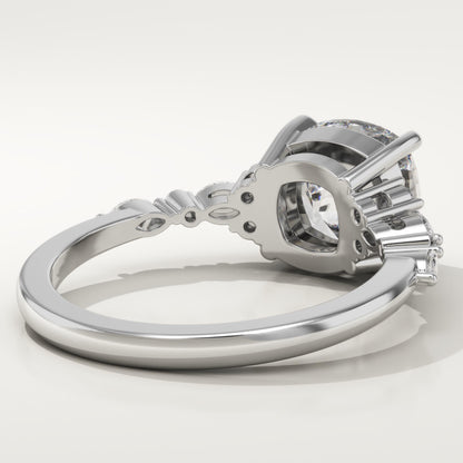 Cushion Cut Cluster Lab-Grown Diamond Engagement Ring