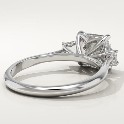 1.75 CT Asscher Cut Three Stone Moissanite Engagement Ring