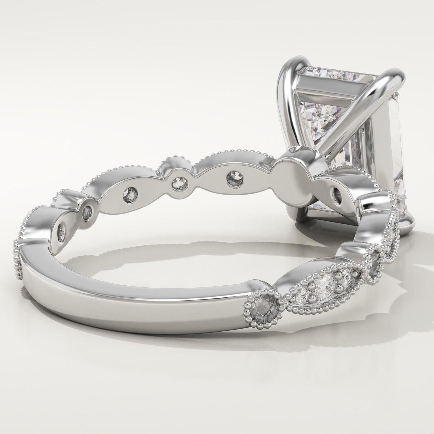 Emerald Cut Milgrain Pave Lab-Grown Diamond Engagement Ring