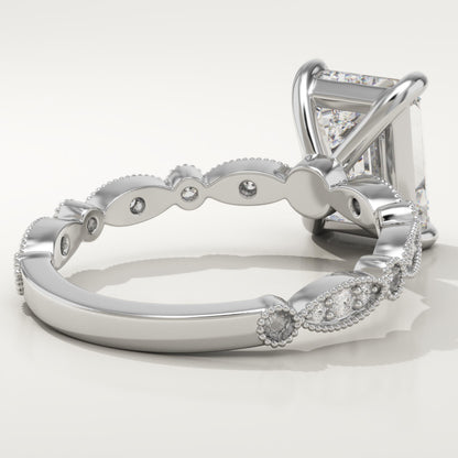 Emerald Cut Milgrain Pave Lab-Grown Diamond Engagement Ring