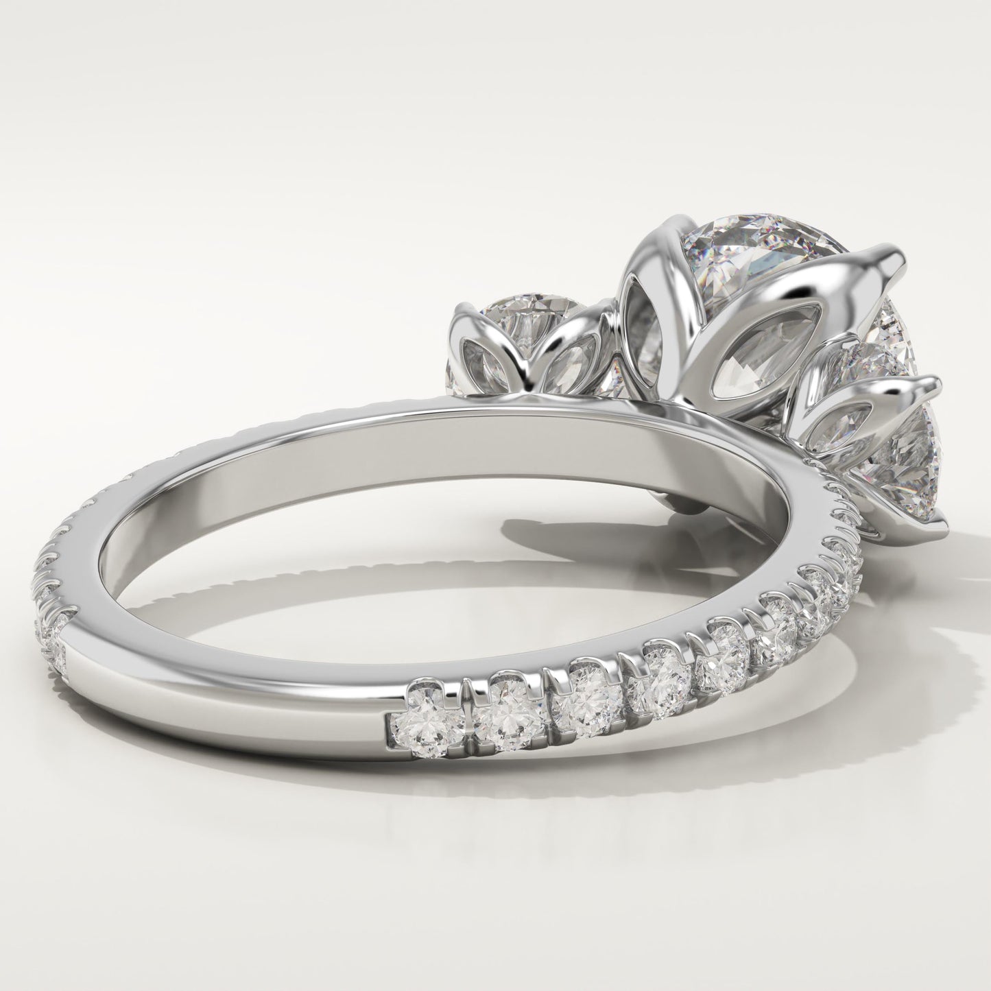 Round Cut Three Stone & Pave Lab-Grown Diamond Engagement Ring
