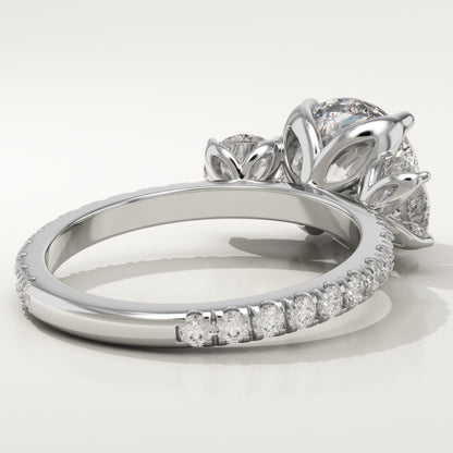 Round Cut Three Stone & Pave Lab-Grown Diamond Engagement Ring
