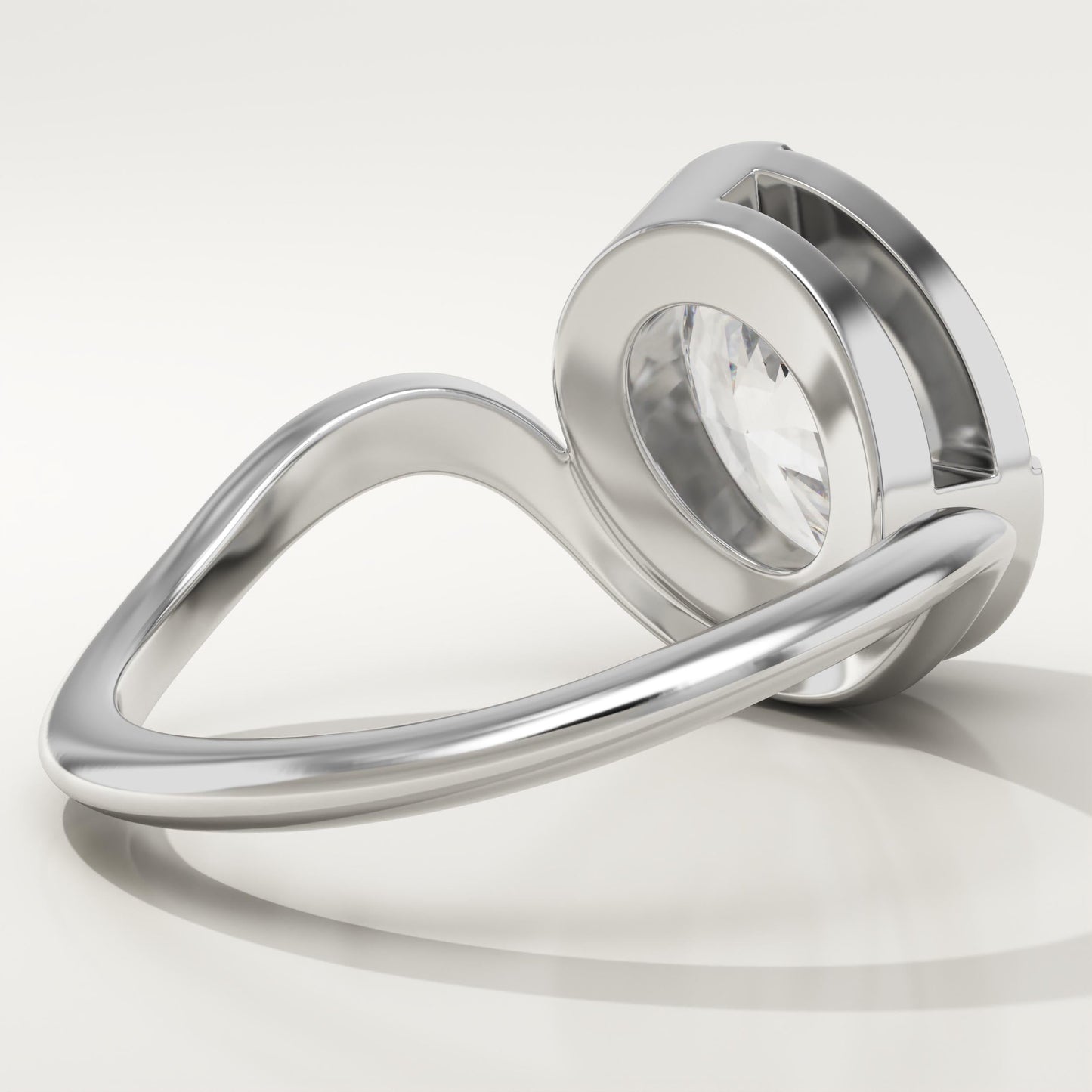 Oval Cut Half Bezel Waved Lab-Grown Diamond Engagement Ring