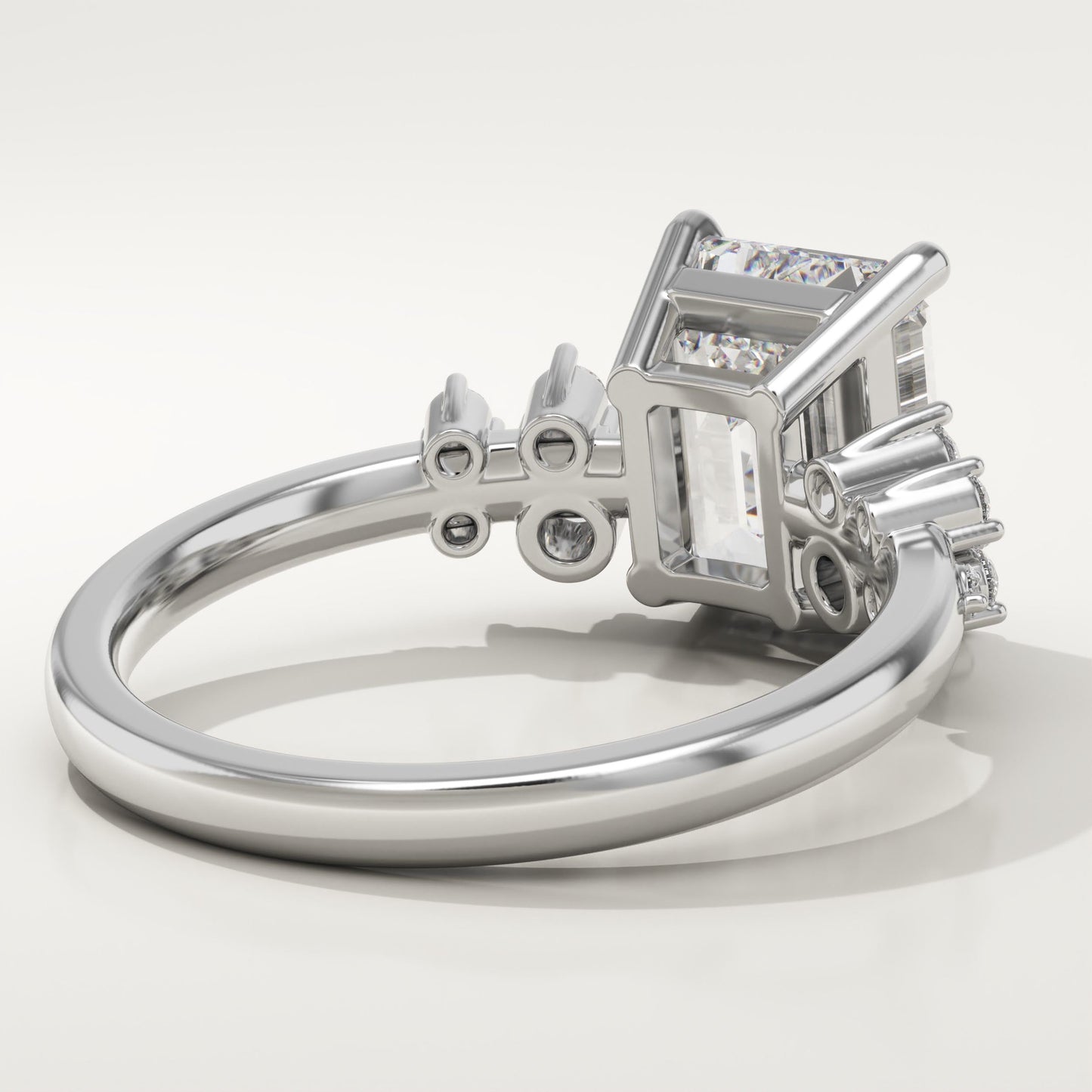 Emerald Cut Cluster Lab-Grown Diamond Engagement Ring