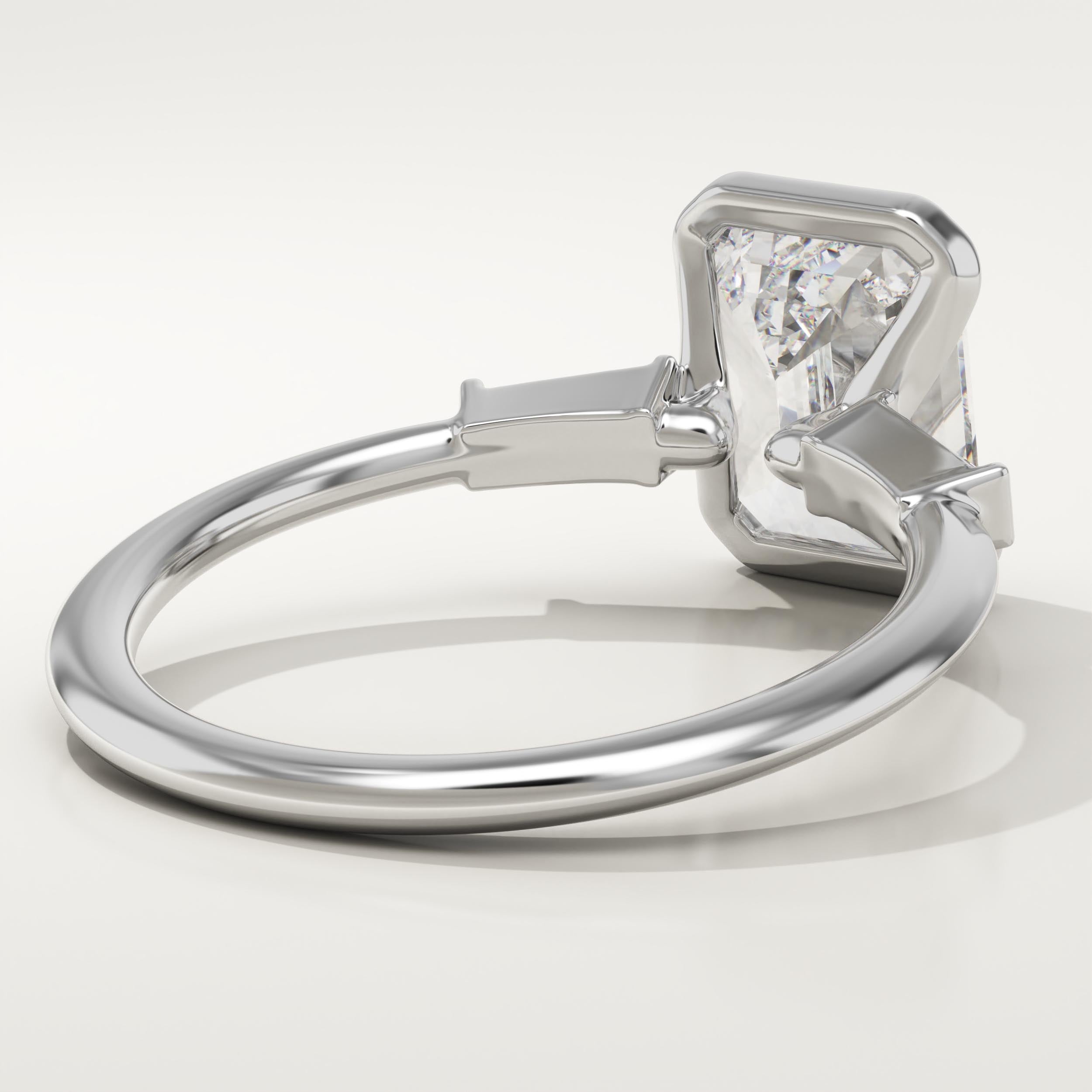 2.0 CT Emerald Cut Three Stone Half Bezel Lab-Grown Diamond Engagement Ring