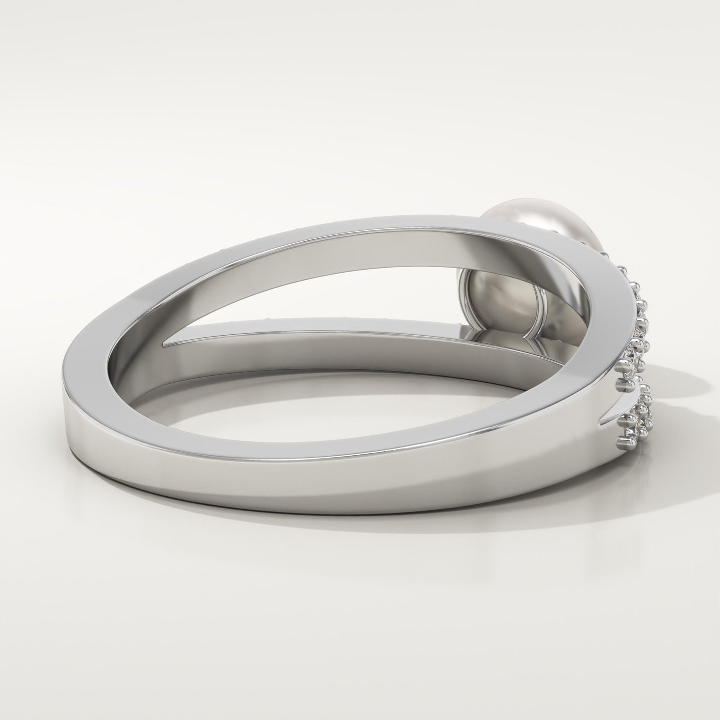 0.4 TCW Round June-Pearl Pave Split Shank Birthstone Engagement Ring