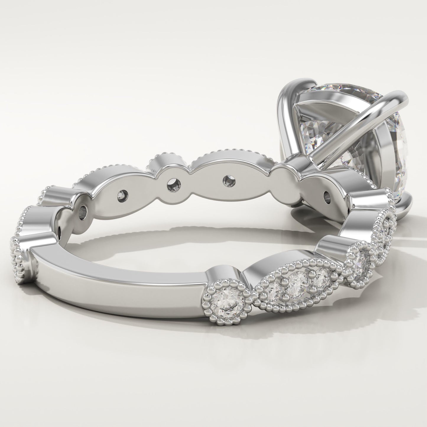Cushion Cut Milgrain Pave Lab-Grown Diamond Engagement Ring