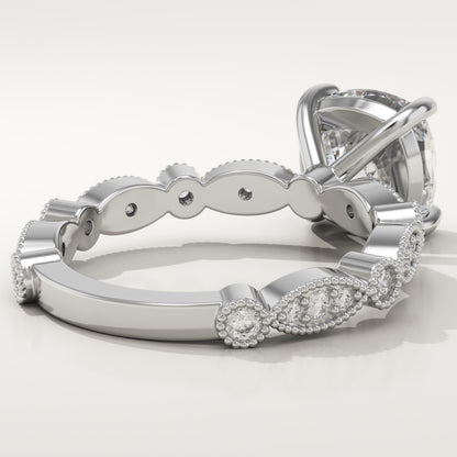 Cushion Cut Milgrain Pave Lab-Grown Diamond Engagement Ring