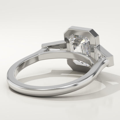 Emerald Cut Bezel Three Stone Lab-Grown Diamond Engagement Ring