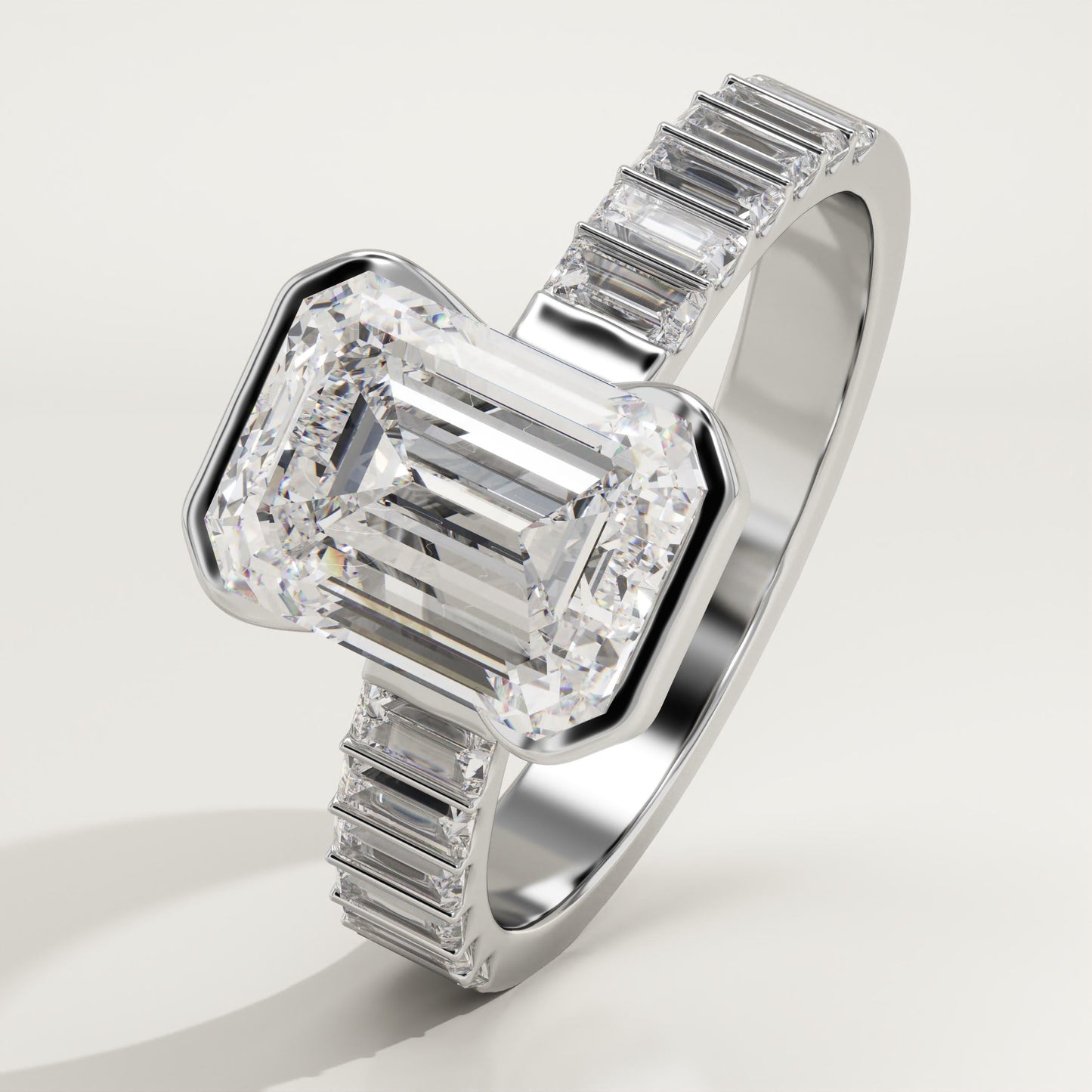 Emerald Cut Half Bezel Pave Lab-Grown Diamond Engagement Ring