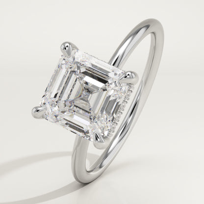 2.25 CT Asscher Cut Hidden Halo Moissanite Engagement Ring