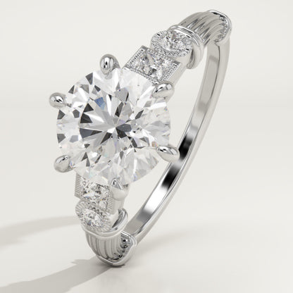Round Cut Cluster Lab-Grown Diamond Engagement Ring