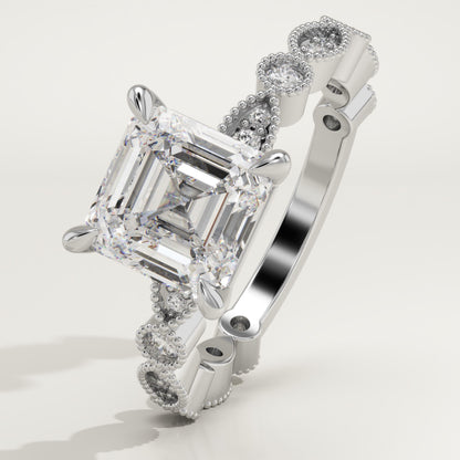 Asscher Cut Milgrain Pave Lab-Grown Diamond Engagement Ring