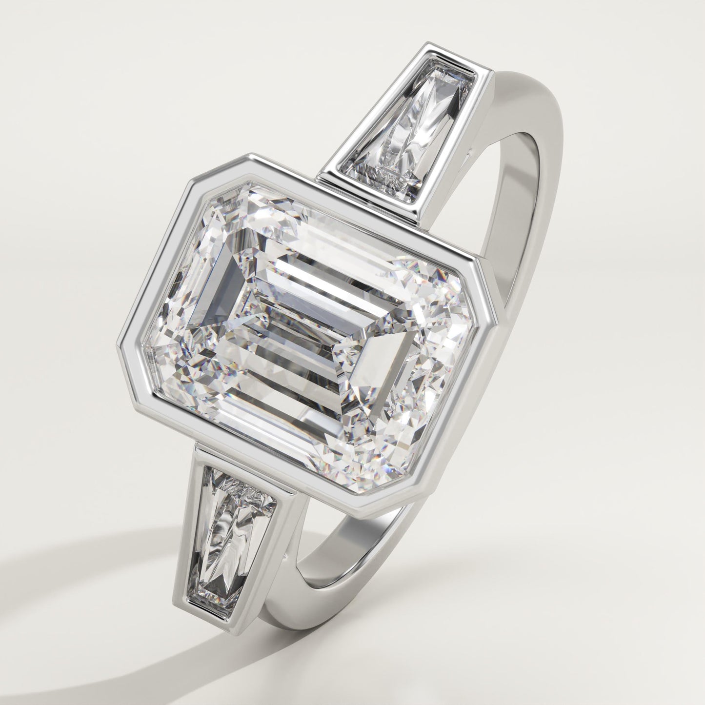 Emerald Cut Bezel Three Stone Lab-Grown Diamond Engagement Ring