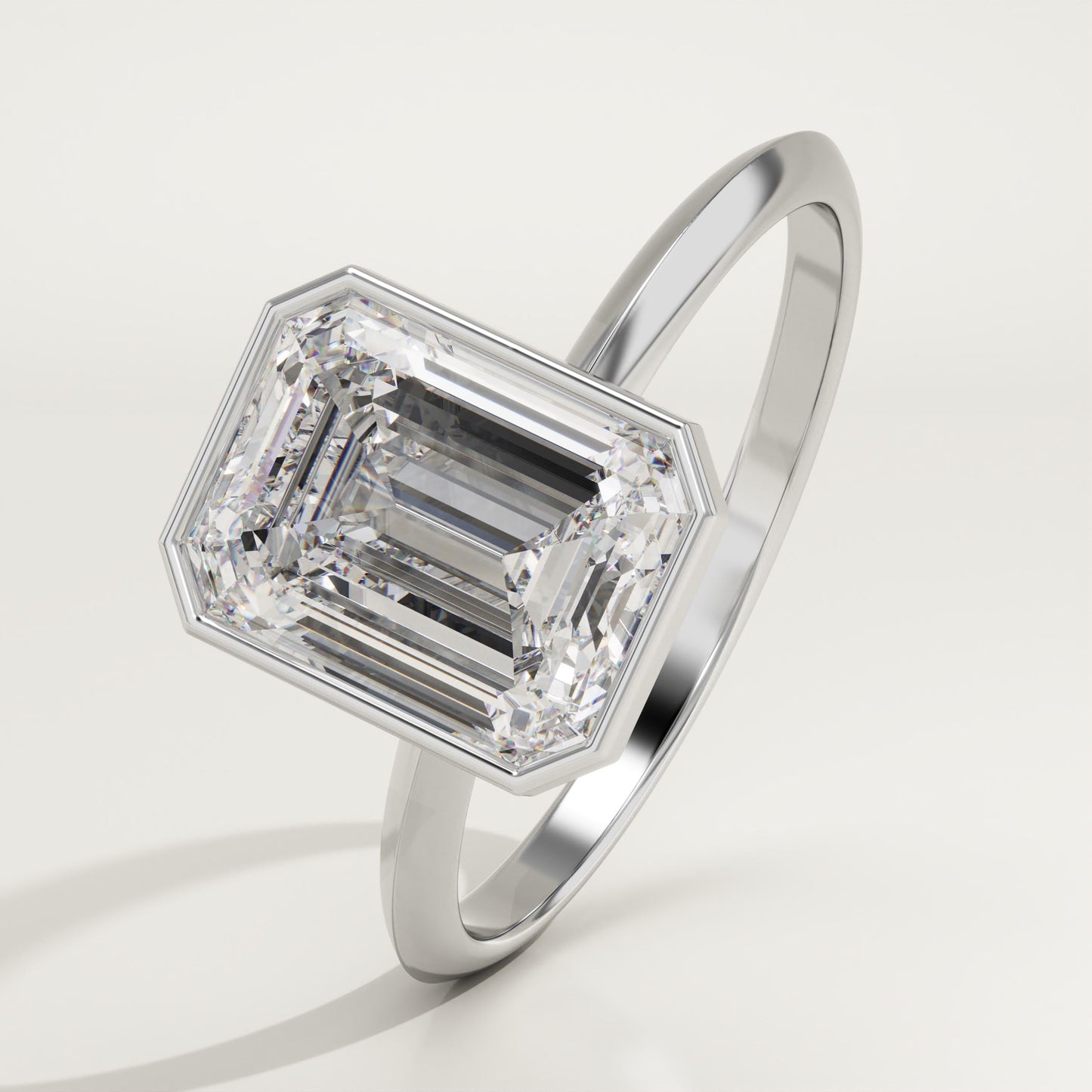 Emerald Cut Bezel Lab-Grown Diamond Engagement Ring