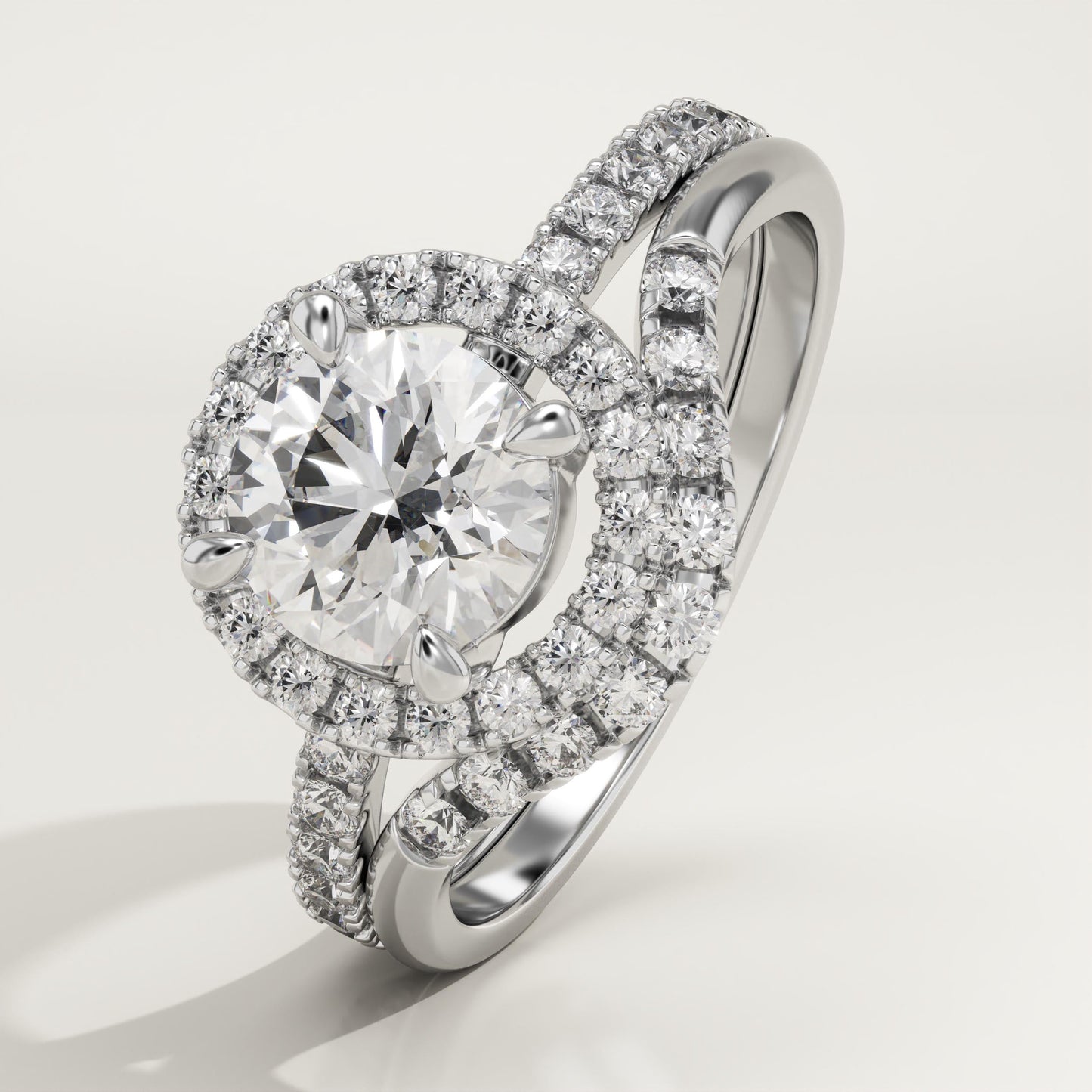 Round Cut Halo & Pave Lab-Grown Diamond Bridal Set