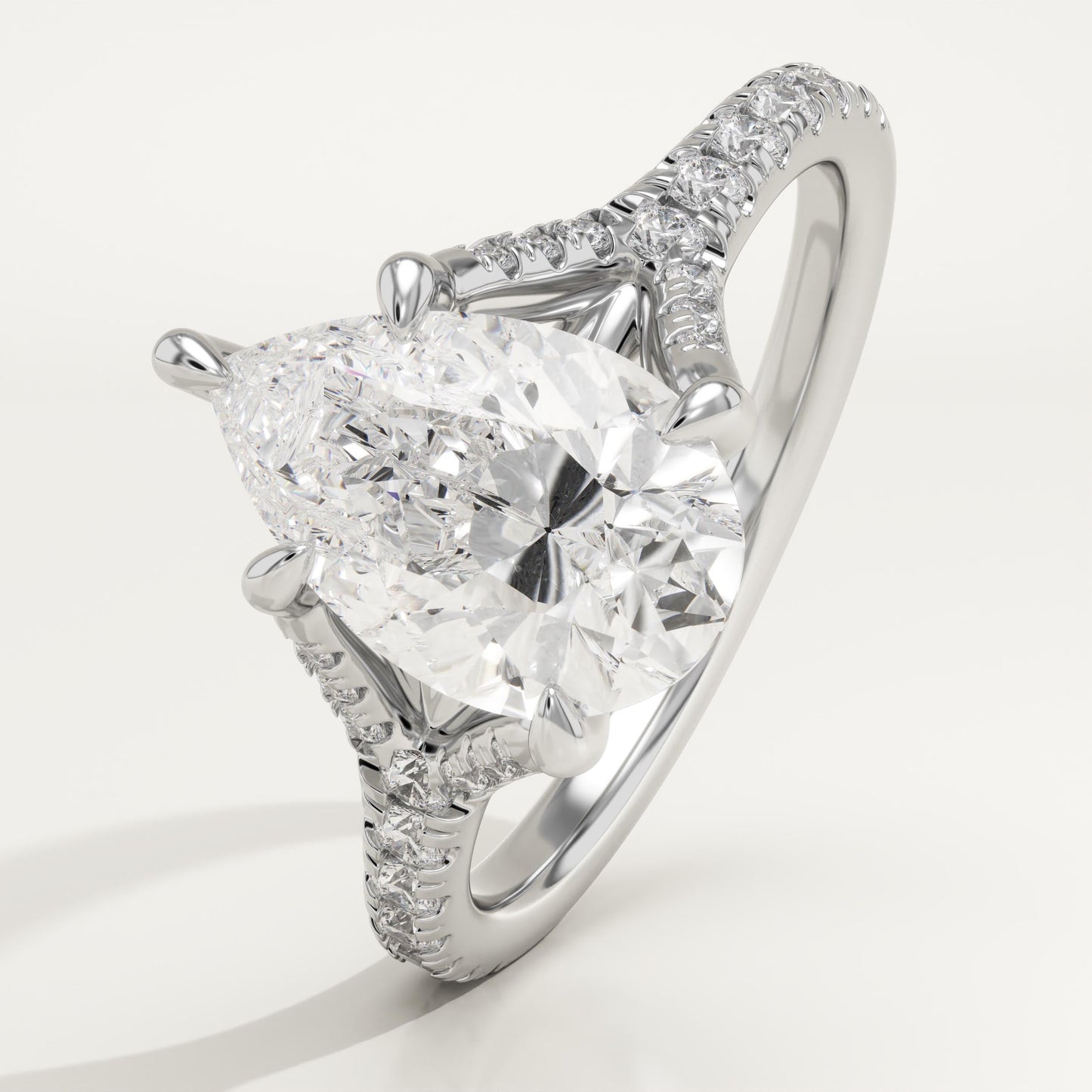 Pear Cut Pave Split Shank Lab-Grown Diamond Engagement Ring