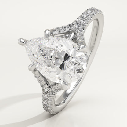 Pear Cut Pave Split Shank Lab-Grown Diamond Engagement Ring