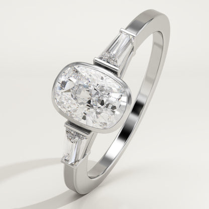 Elongated Cushion Cut Three Stone Half Bezel Lab-Grown Diamond Engagement Ring