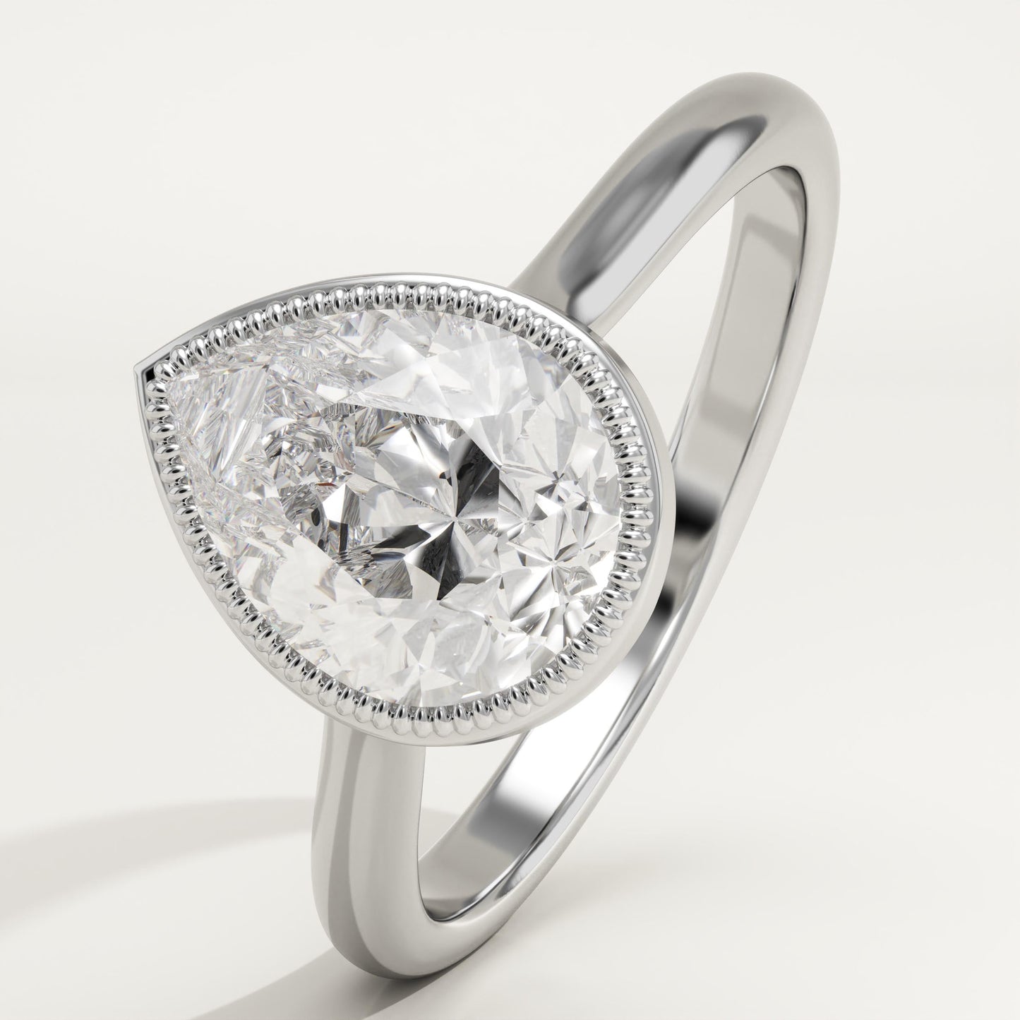 Pear Cut Solitaire Bezel Lab-Grown Diamond Engagement Ring