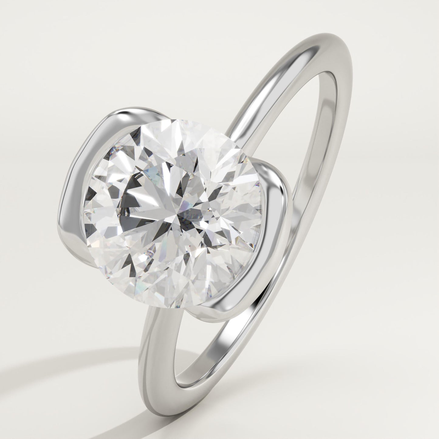 Round Cut Half Bezel Lab-Grown Diamond Engagement Ring