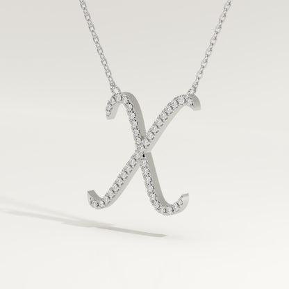 0.133 TCW Round Lab-Grown Diamond X Initial Necklace