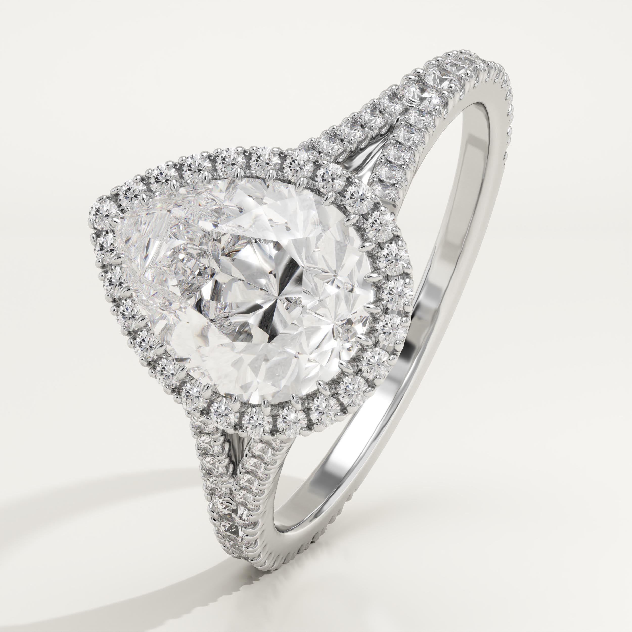 2.0 CT Pear Cut Halo & Pave Lab-Grown Diamond Engagement Ring