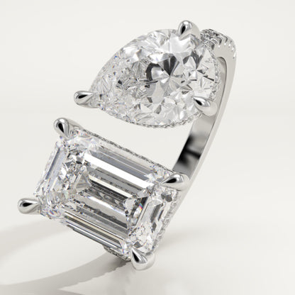 5 TCW Emerald & Pear Cut Toi Et Moi Lab-Grown Diamond Engagement Ring
