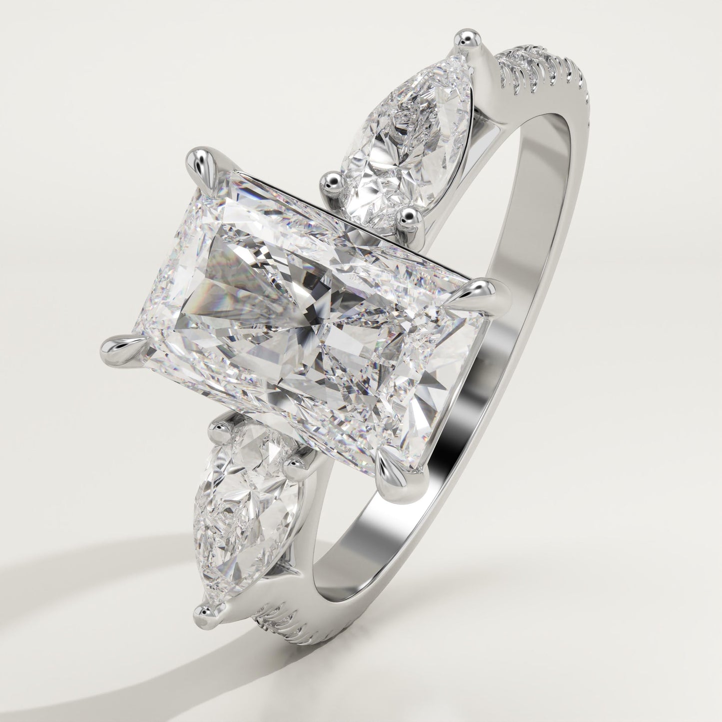 Radiant Cut Three Stone & Pave Lab-Grown Diamond Engagement Ring