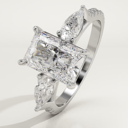 Radiant Cut Three Stone & Pave Lab-Grown Diamond Engagement Ring