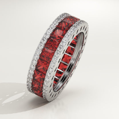 4.52 TCW Princess & Round Shaped January-Garnet Birthstone Wedding Band