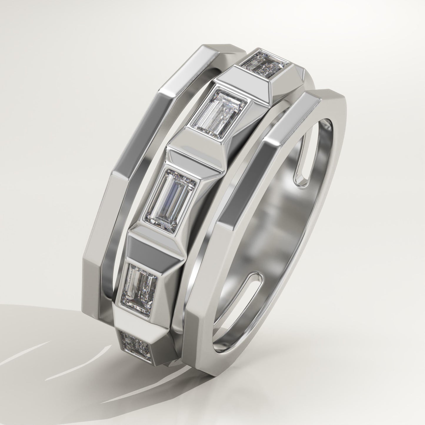 0.67 TCW Baguette Lab-Grown Diamond Five Stone Wedding Band For Men