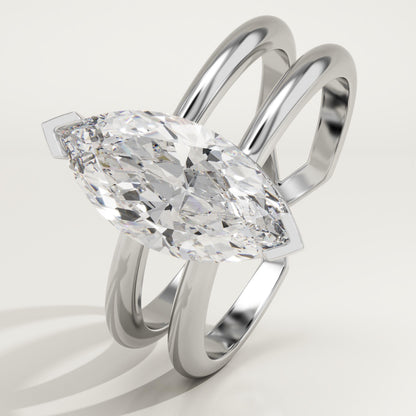 1.75 CT Marquise Cut Double Shank Moissanite Engagement Ring