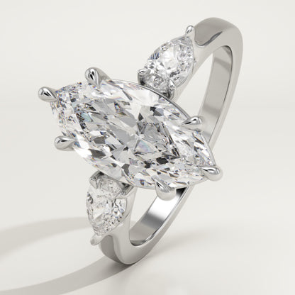 Marquise Cut Three stone Lab-Grown Diamond Engagement Ring