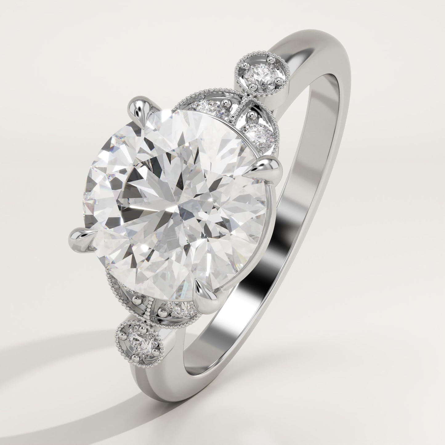 Round Cut Vintage Art Deco Lab-Grown Diamond Engagement Ring