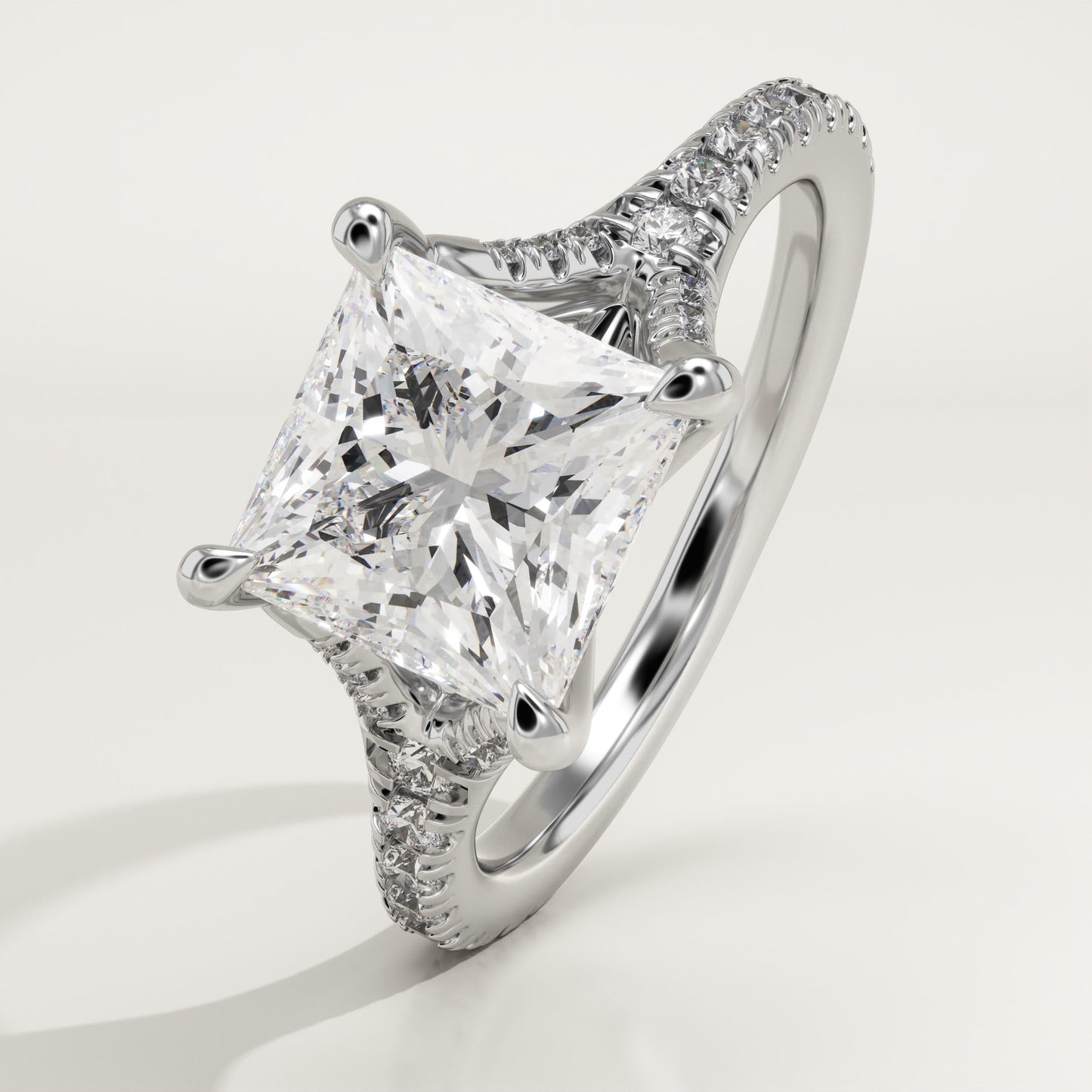 Princess Cut Pave Split Shank Lab-Grown Diamond Engagement Ring