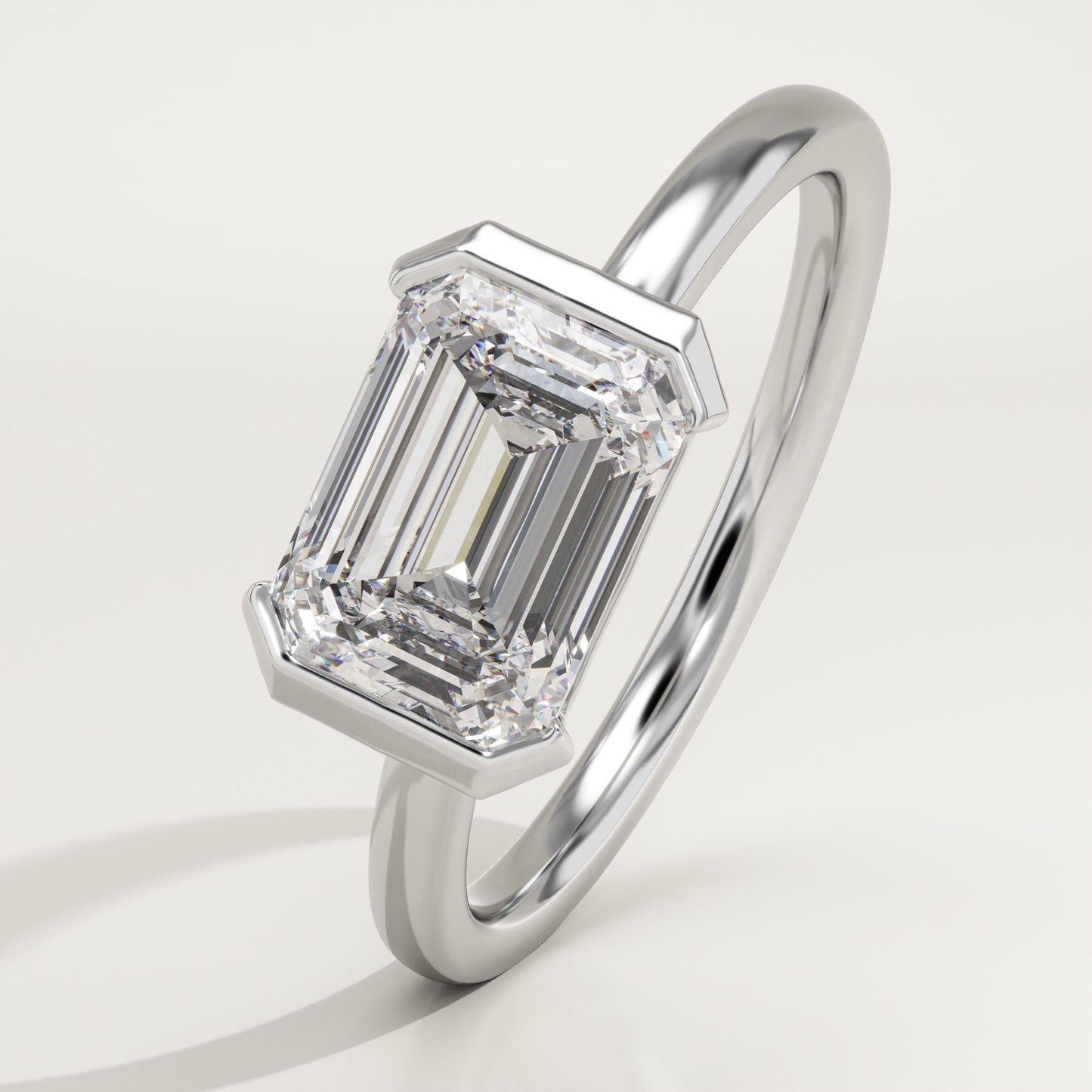 1.75 CT Emerald Cut Half Bezel Moissanite Engagement Ring