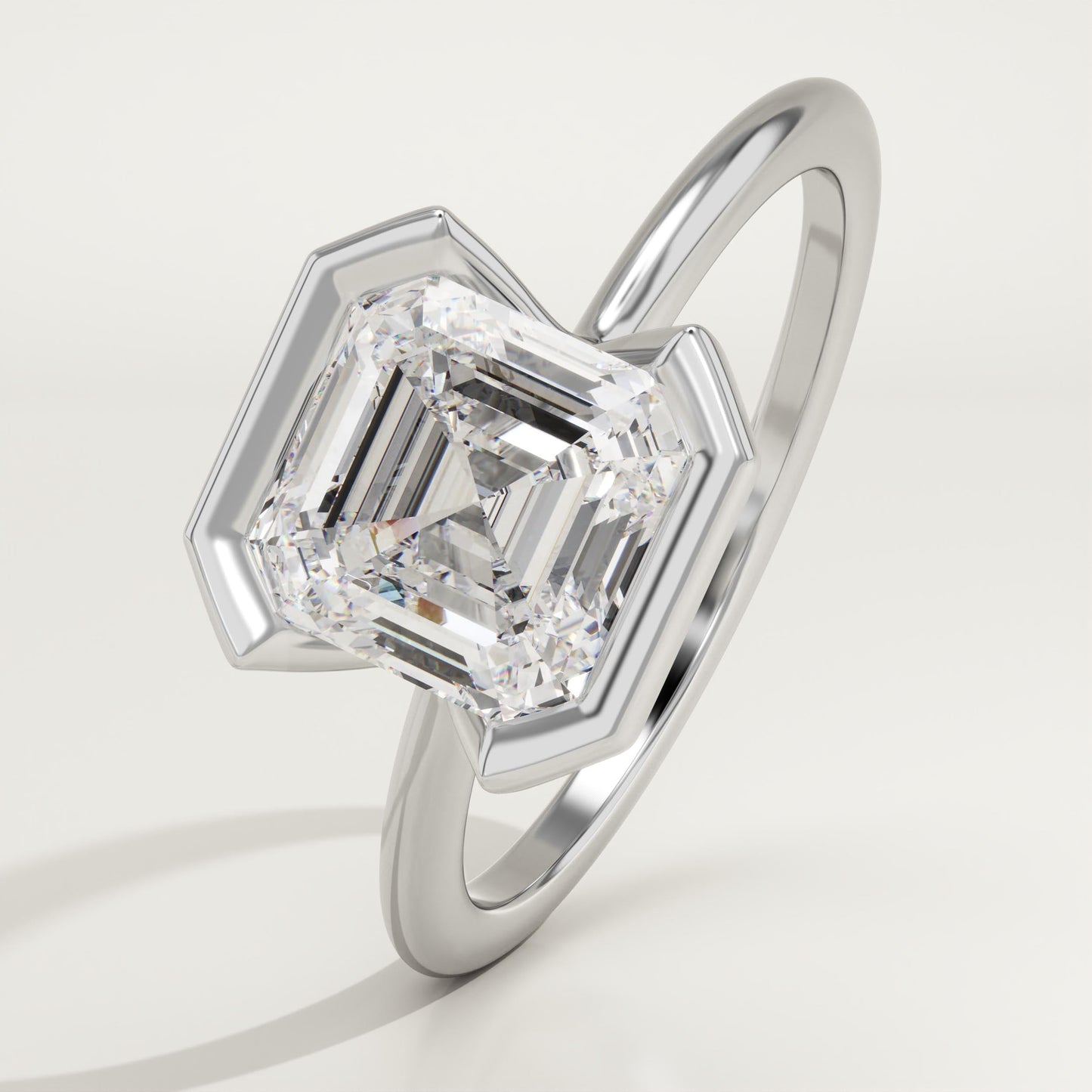 2 CT Asscher Cut Half Bezel Moissanite Engagement Ring