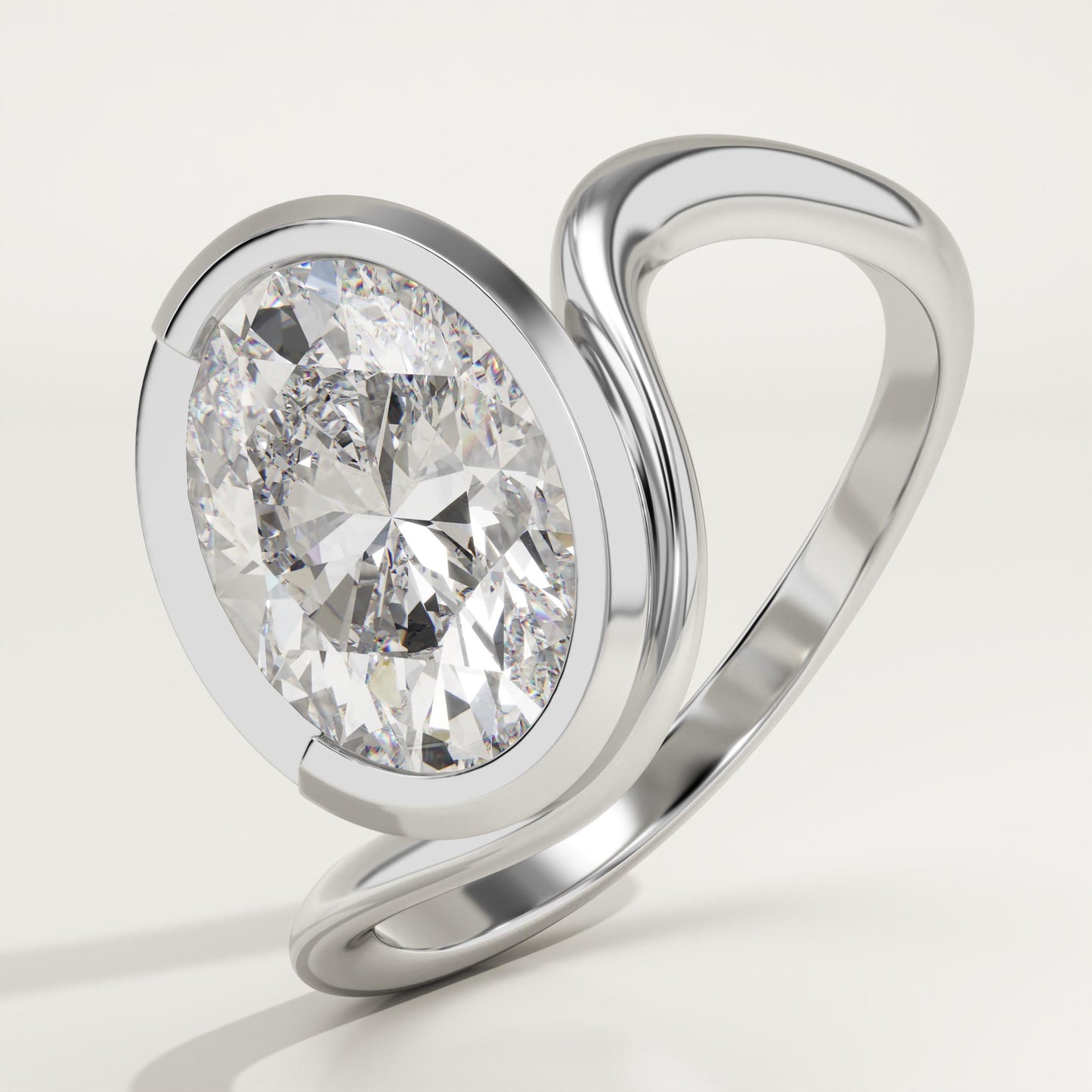 Oval Cut Half Bezel Waved Lab-Grown Diamond Engagement Ring