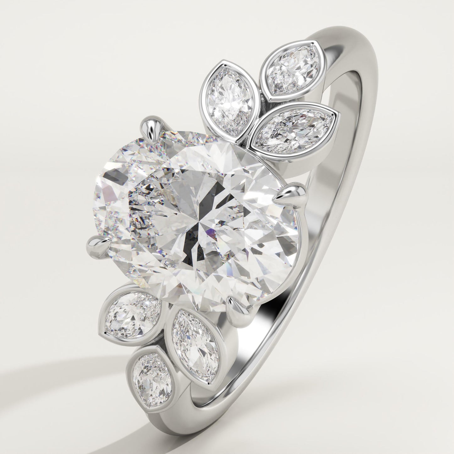 1.75 CT Oval Cut Cluster Moissanite Engagement Ring