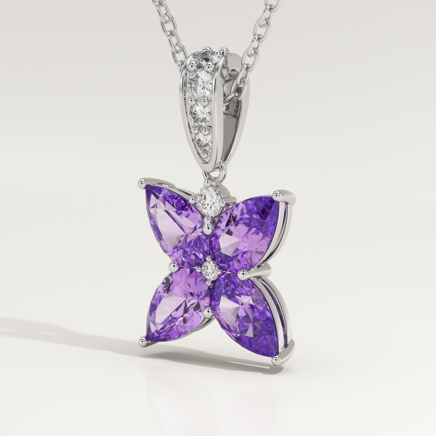 0.72 TCW Round & Pear February-Amethyst Birthstone Necklace