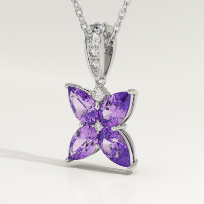 0.72 TCW Round & Pear February-Amethyst Birthstone Necklace